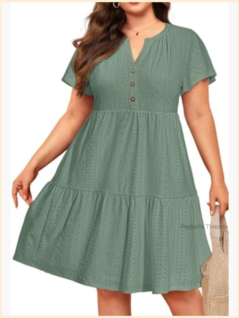 Plus Size Tiered Button Up Boho Summer Midi Sundress - Picture 2 of 6